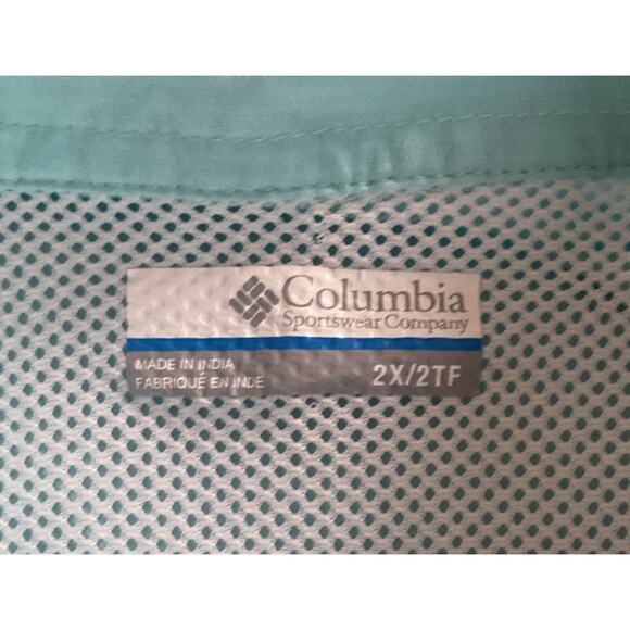 Columbia PFG Vented Short Sleeve Button Down Shirt Mens Sz 2 XL Mint Green - Picture 4 of 8